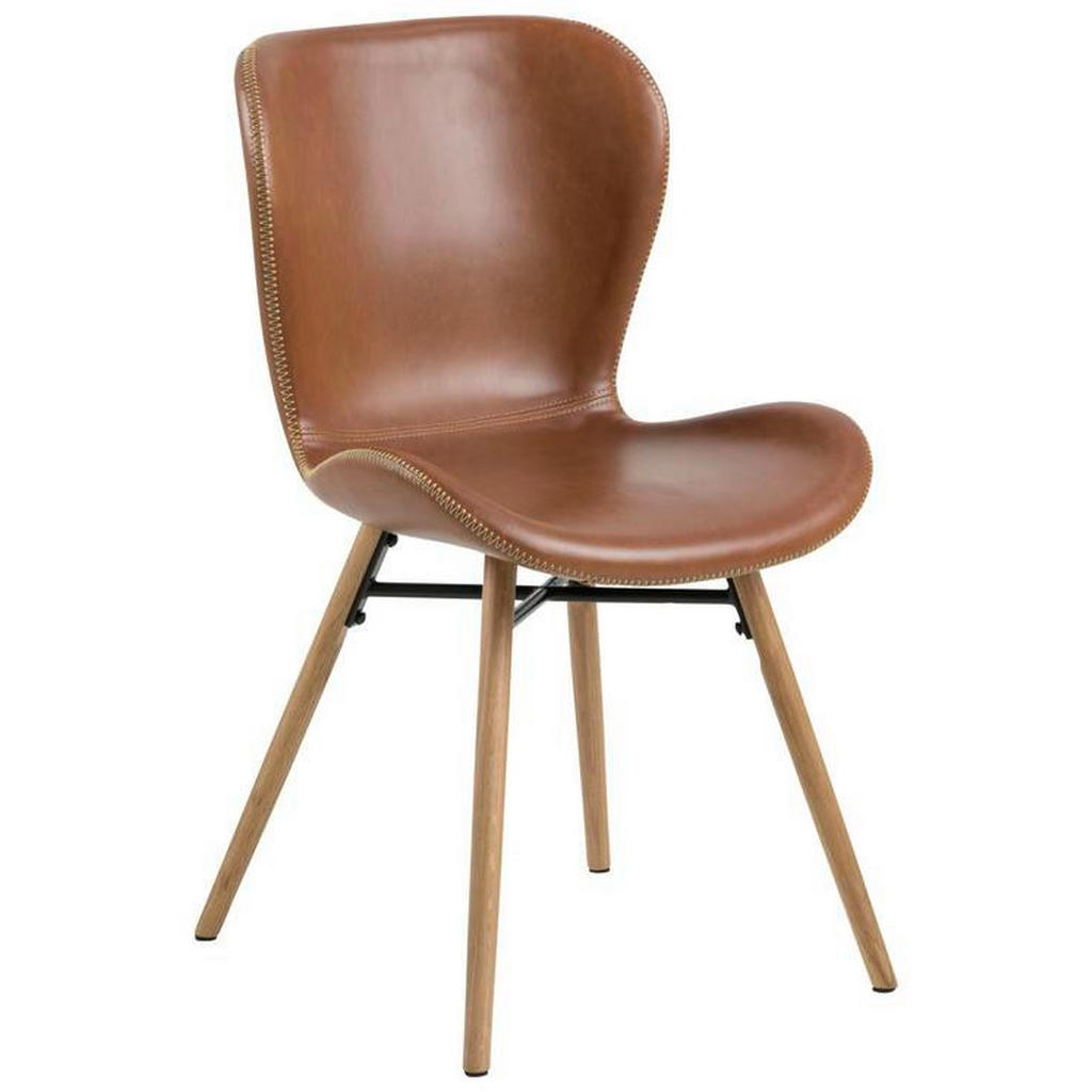 Image of Ambia Home Stuhl in holz, metall, textil braun, eichefarben , Batilda , massiv , Uni , 47x82.5x56 cm , pulverbeschichtet,geölt,Lederlook,Echtholz , 001749036105