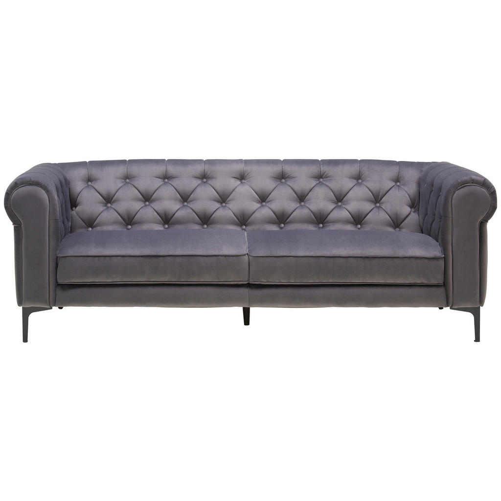 Image of Carryhome Chesterfield-sofa in samt anthrazit , Waterloo -Top- , Textil , 220x75x90 cm , lackiert,Samt , Typenauswahl, Stoffauswahl , 001877046004