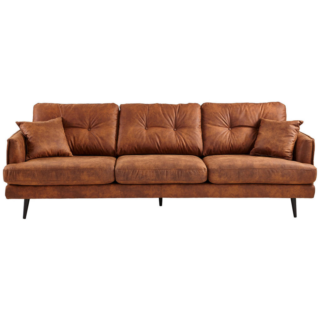 Image of Carryhome Dreisitzer-sofa in lederlook cognac , Grande , Textil , Buche , massiv , 257x89x92 cm , matt, lackiert,Lederlook,Echtholz , Stoffauswahl, Rücken echt , 001877077501
