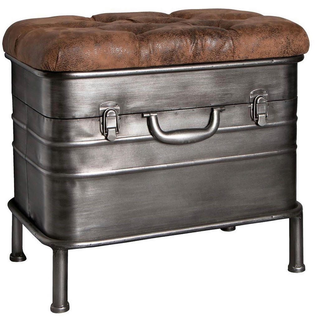 Image of Carryhome Sitzbank in metall, textil anthrazit, braun , Pipe , 51x48x34 cm , matt, lackiert,Lederlook , Truhe im Sitz , 001931031601