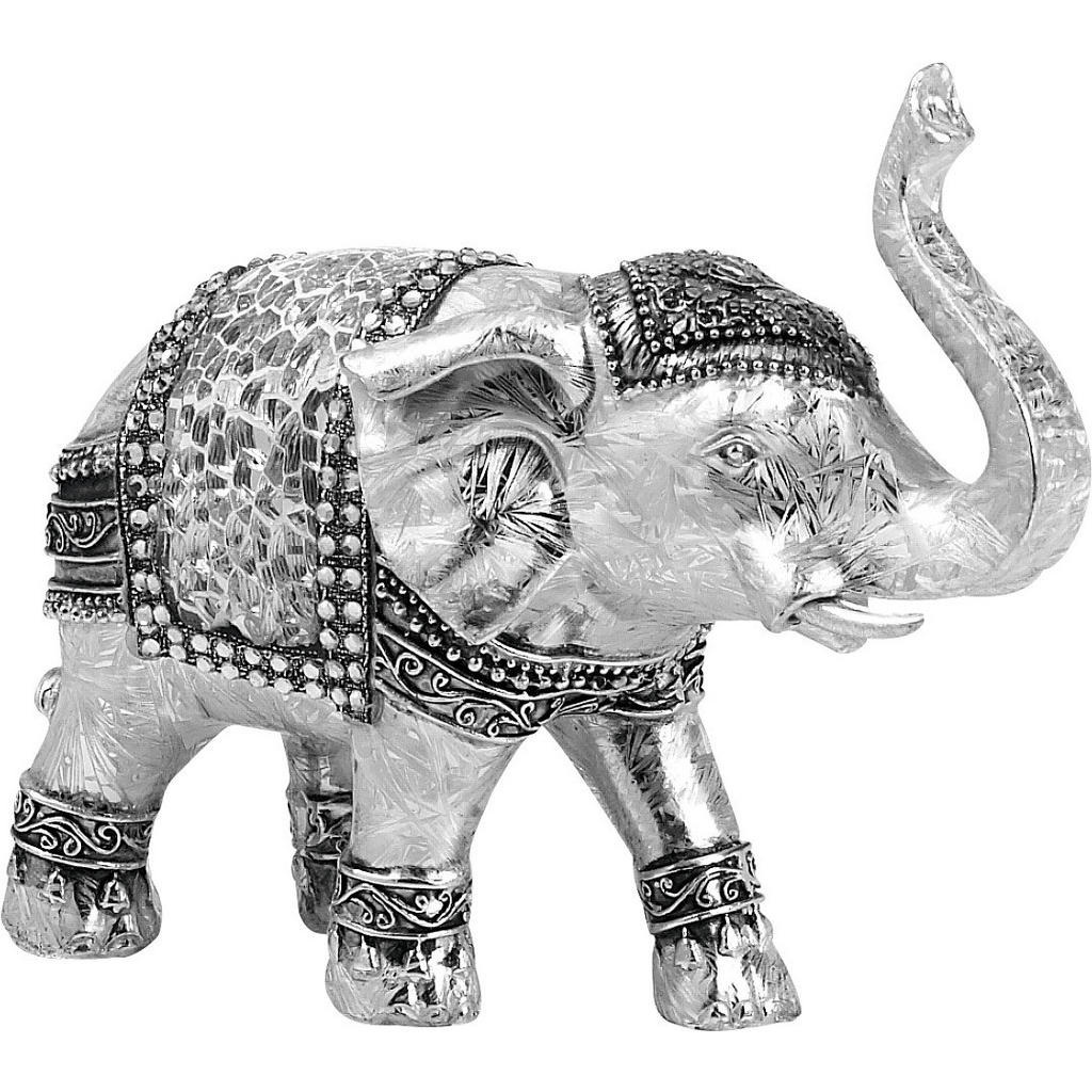 Image of Ambia Home Dekoelefant , Ny8361500 , Silberfarben, weiss , Kunststoff , 15x6.5x12.5 cm , glänzend , stehend, zum Stellen, handgemacht , 008306019101