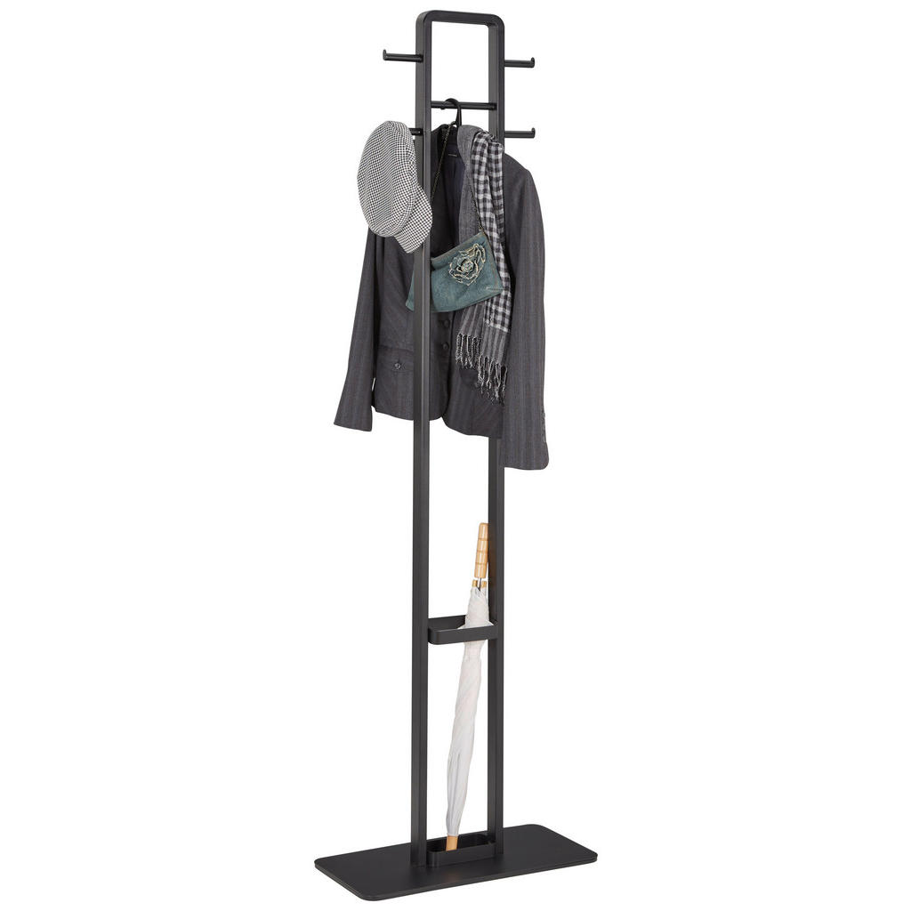 Image of Carryhome Kleiderständer in schwarz , Denis , Metall , 56x180x28 cm , pulverbeschichtet , integrierter Schirmständer, Jackenhalter , 008443006001