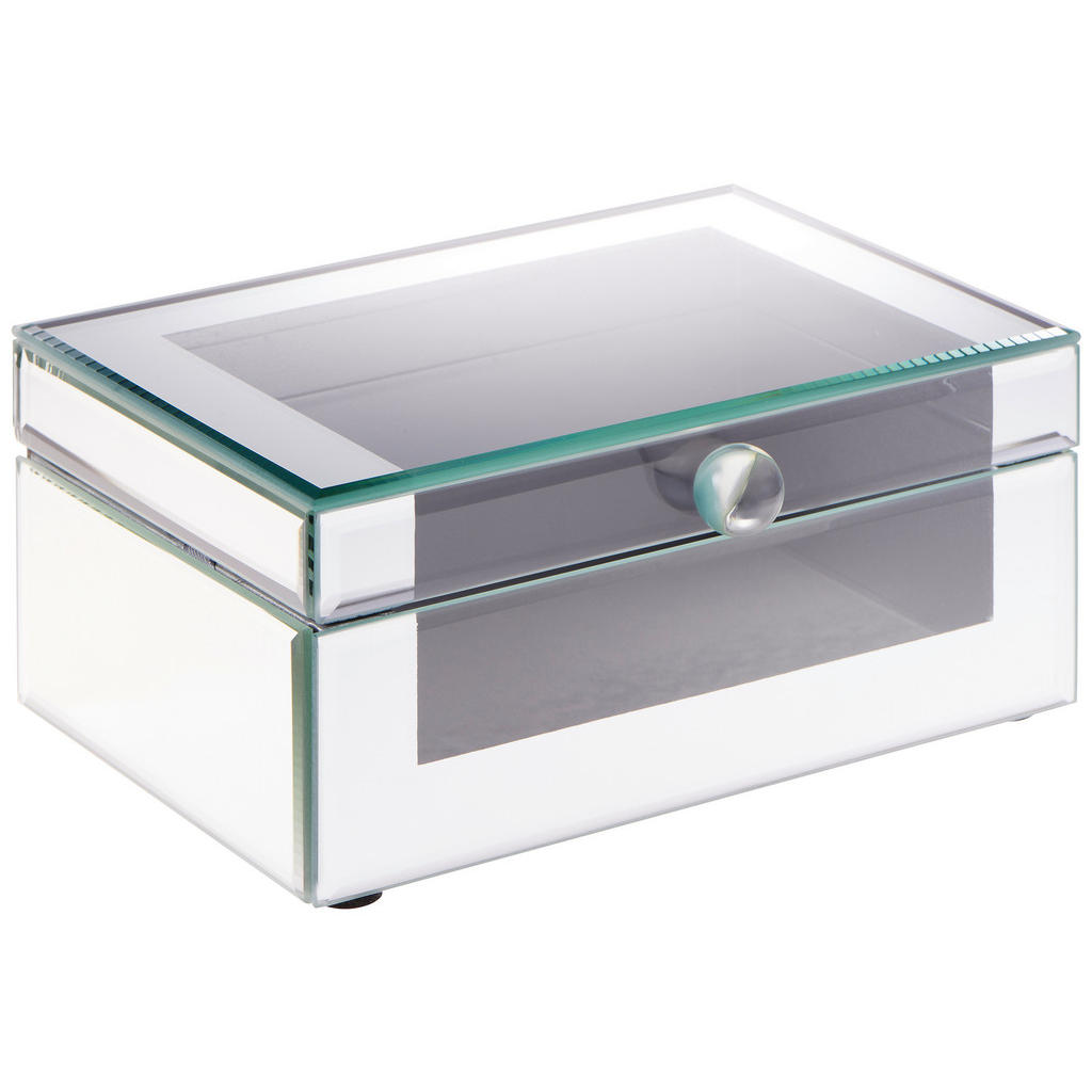Image of Ambia Home Schmuckbox , Gd-7A72 , Silberfarben, Transparent , Glas, Holzwerkstoff , 14x9 cm , lackiert,klar,Nachbildung , 0089370199